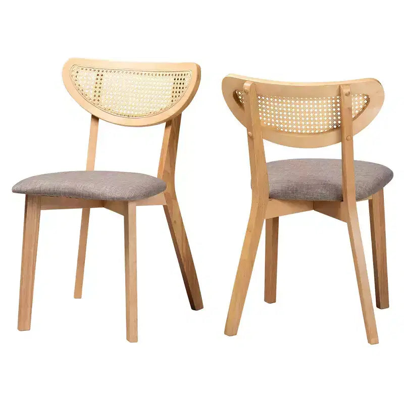 Baxton Studio Lot de 2 chaises de salle à manger Dannell en tissu et bois Gris/Chêne naturel/Marron clair : Revêtement en polyester, Structure en bois d'hévéa