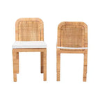Lot de 2 chaises de salle à manger Zariah en rotin et bois d'acajou blanc/brun naturel – Baxton Studio : fabriquées à la main, rembourrées, aucun assemblage requis