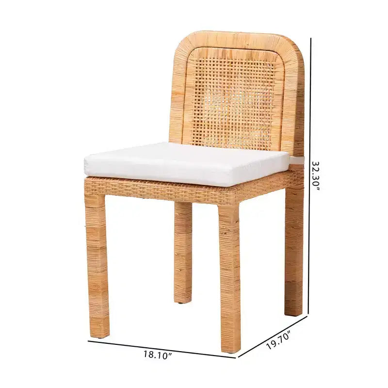 Lot de 2 chaises de salle à manger Zariah en rotin et bois d'acajou blanc/brun naturel – Baxton Studio : fabriquées à la main, rembourrées, aucun assemblage requis