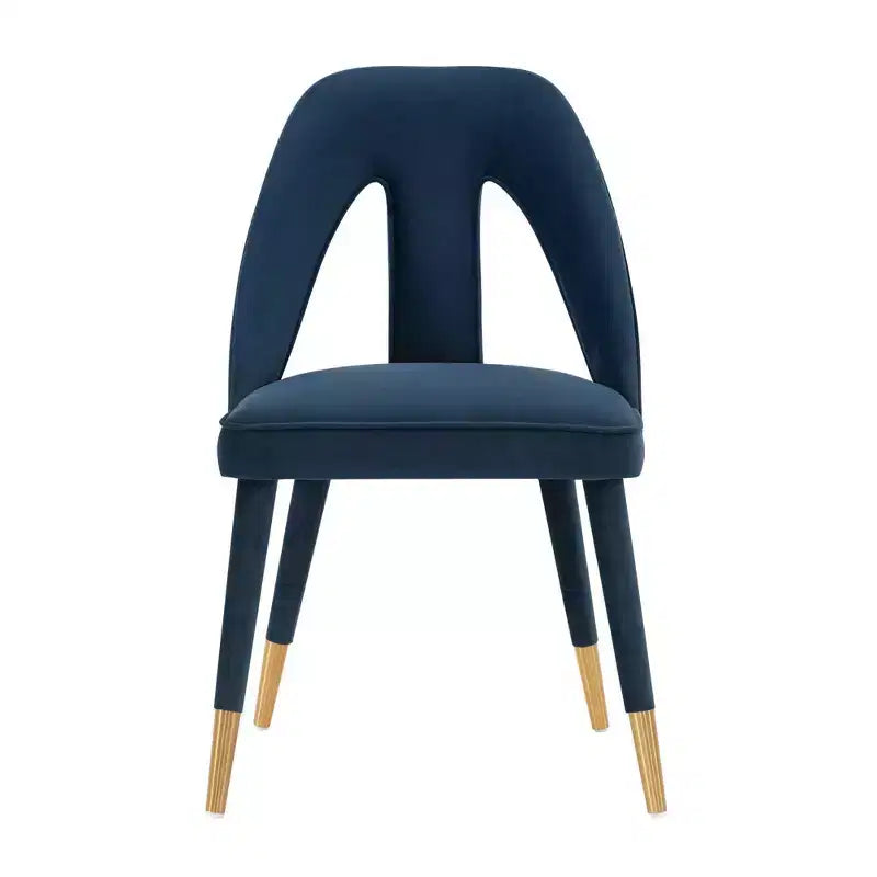 Chaise de salle à manger Neda en velours moderne bleu nuit - Manhattan Comfort : Bois d'orme, pointes dorées, aucun assemblage requis