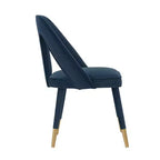 Chaise de salle à manger Neda en velours moderne bleu nuit - Manhattan Comfort : Bois d'orme, pointes dorées, aucun assemblage requis
