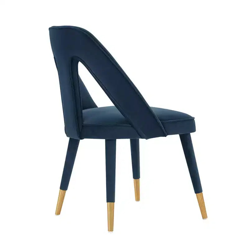 Chaise de salle à manger Neda en velours moderne bleu nuit - Manhattan Comfort : Bois d'orme, pointes dorées, aucun assemblage requis