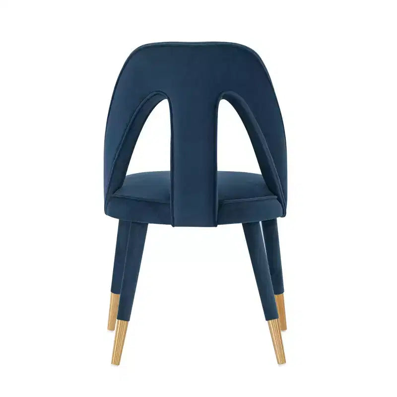 Chaise de salle à manger Neda en velours moderne bleu nuit - Manhattan Comfort : Bois d'orme, pointes dorées, aucun assemblage requis