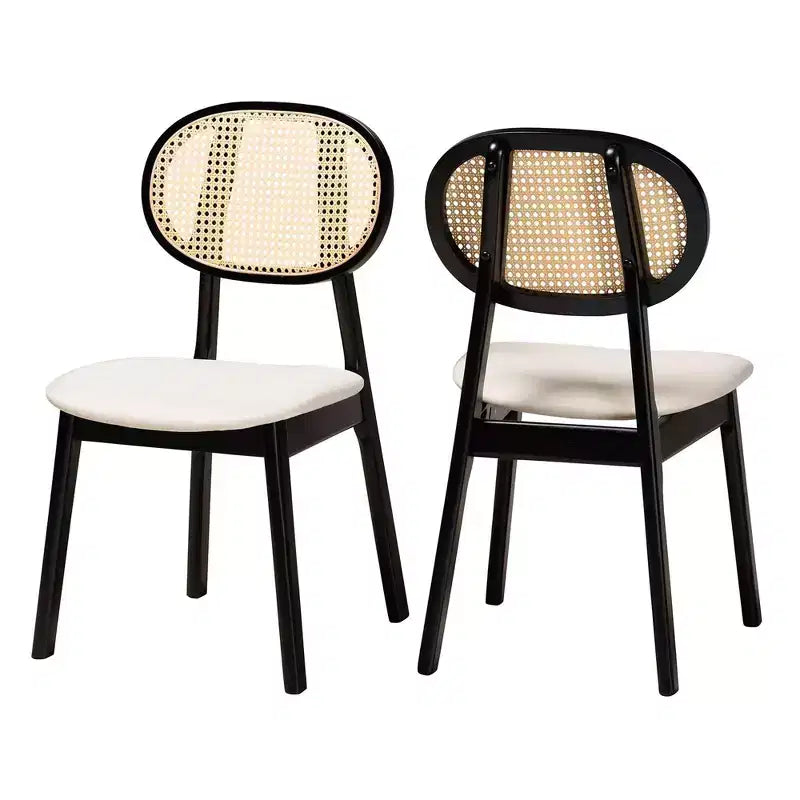 Baxton Studio 2 chaises de salle à manger Darrion en tissu et bois crème/noir/marron clair : Revêtement en polyester, cadre en bois d'hévéa
