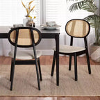 Baxton Studio 2 chaises de salle à manger Darrion en tissu et bois crème/noir/marron clair : Revêtement en polyester, cadre en bois d'hévéa