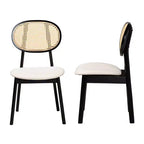 Baxton Studio 2 chaises de salle à manger Darrion en tissu et bois crème/noir/marron clair : Revêtement en polyester, cadre en bois d'hévéa