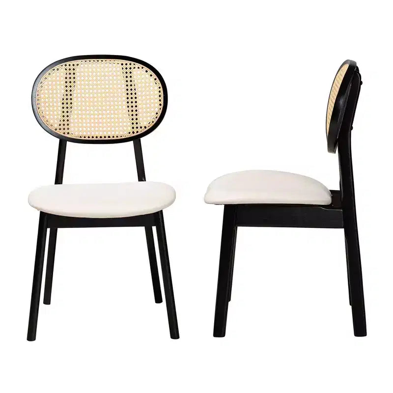 Baxton Studio 2 chaises de salle à manger Darrion en tissu et bois crème/noir/marron clair : Revêtement en polyester, cadre en bois d'hévéa