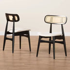 Baxton Studio 2 chaises de salle à manger Darrion en tissu et bois crème/noir/marron clair : Revêtement en polyester, cadre en bois d'hévéa