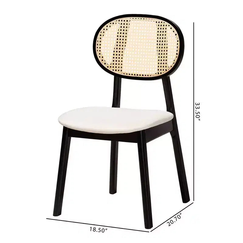 Baxton Studio 2 chaises de salle à manger Darrion en tissu et bois crème/noir/marron clair : Revêtement en polyester, cadre en bois d'hévéa