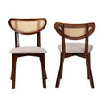 Baxton Studio 2pc Dannell Fabric and Wood Dining Chairs Gray/Walnut Brown/Light Brown: Mid-Century, Rattan Detail, Foam Cushion