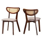 Baxton Studio Lot de 2 chaises de salle à manger Dannell en tissu et bois Gris/Noyer/Marron clair : Milieu de siècle, Détails en rotin, Coussin en mousse