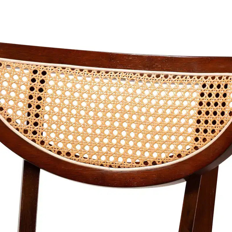 Baxton Studio Lot de 2 chaises de salle à manger Dannell en tissu et bois Gris/Noyer/Marron clair : Milieu de siècle, Détails en rotin, Coussin en mousse
