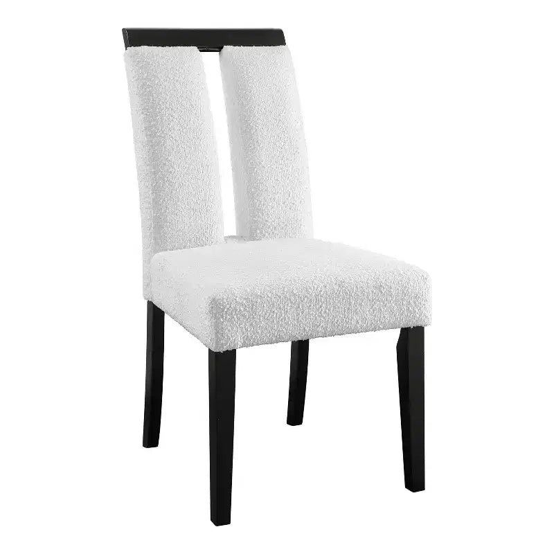 Lot de 2 chaises de salle à manger contemporaines miBasics Northstar en bouclette blanc/noir : Siège rembourré, cadre en bois