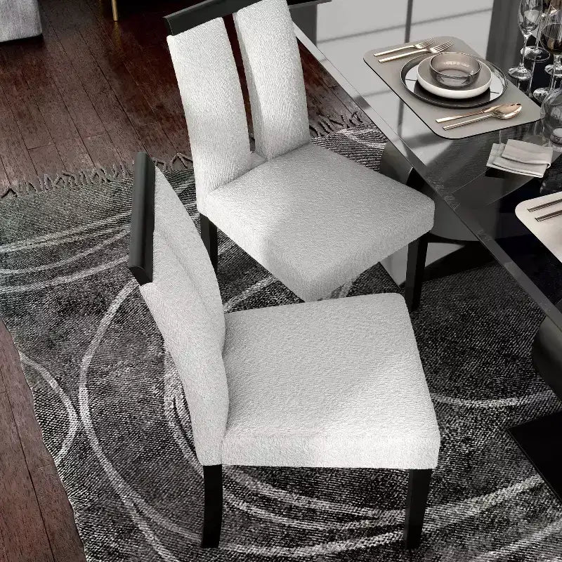 Lot de 2 chaises de salle à manger contemporaines miBasics Northstar en bouclette blanc/noir : Siège rembourré, cadre en bois