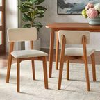Buylateral Set of 2 Nettie Mid Century Modern Upholstered Dining Chairs Walnut/Beige