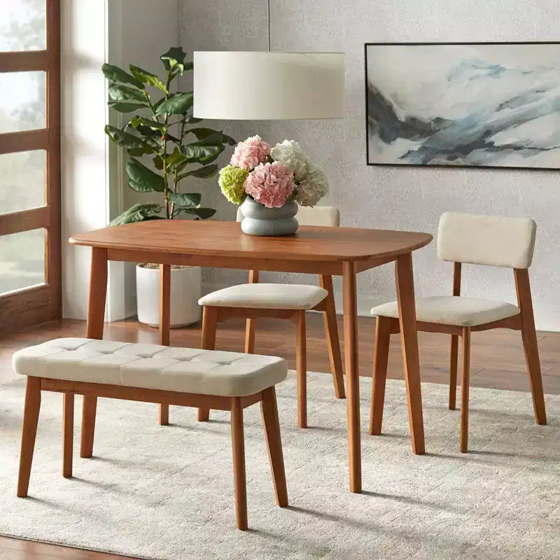 Lot de 2 chaises de salle à manger modernes du milieu du siècle Nettie en noyer/beige Buylateral