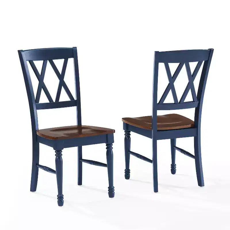 Crosley Shelby, ensemble de 2 chaises de salle à manger, marine : Cadre en bois d'hévéa, sans accoudoirs, style campagnard traditionnel.