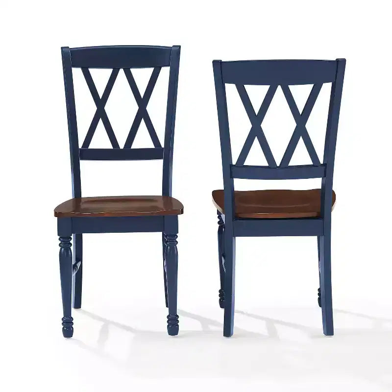 Crosley Shelby, ensemble de 2 chaises de salle à manger, marine : Cadre en bois d'hévéa, sans accoudoirs, style campagnard traditionnel.