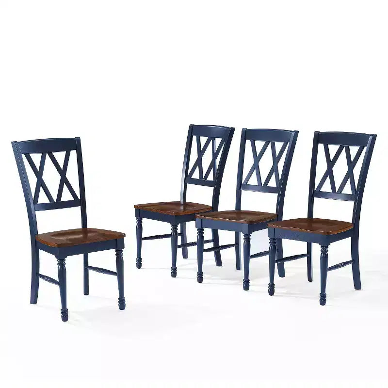 Ensemble de 4 chaises de salle à manger Crosley Shelby, bleu marine : design traditionnel, cadre en bois d'hévéa, dossier en X