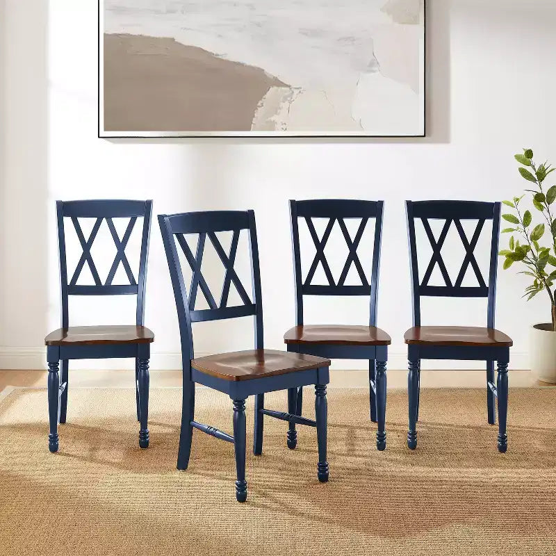 Ensemble de 4 chaises de salle à manger Crosley Shelby, bleu marine : design traditionnel, cadre en bois d'hévéa, dossier en X