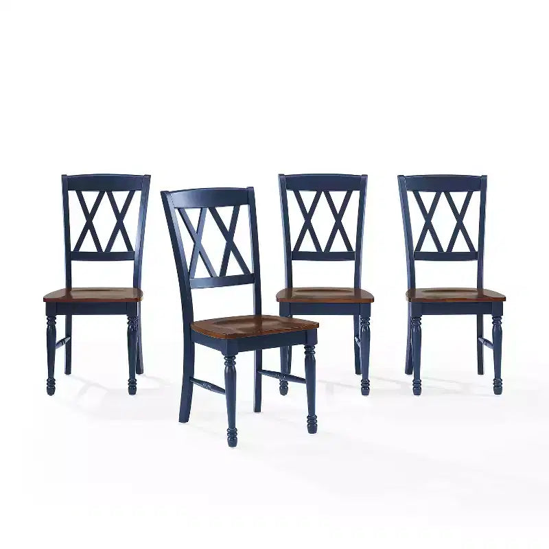 Ensemble de 4 chaises de salle à manger Crosley Shelby, bleu marine : design traditionnel, cadre en bois d'hévéa, dossier en X