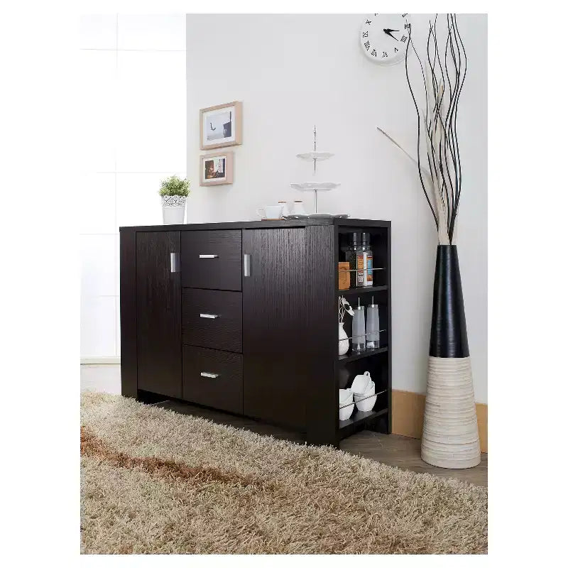 Buffet moderne Inger avec étagères latérales Espresso - HOMES: Inside + Out: Console de rangement, Desserte de cuisine