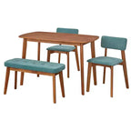 Ensemble de salle à manger moderne 4 pièces Buylateral Nettie du milieu du siècle avec banc Noyer/Bleu sarcelle