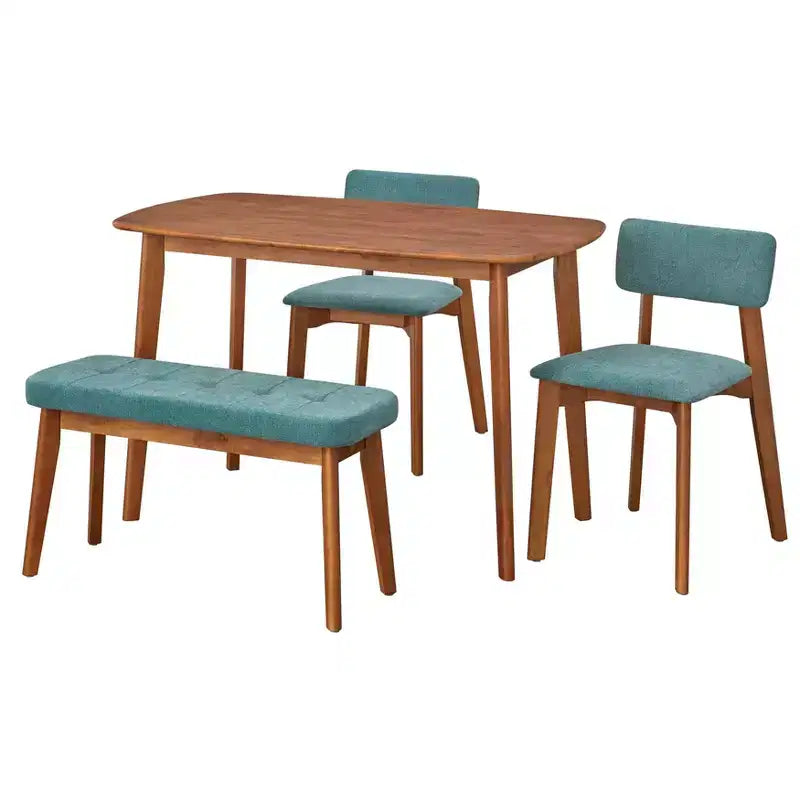 Ensemble de salle à manger moderne 4 pièces Buylateral Nettie du milieu du siècle avec banc Noyer/Bleu sarcelle