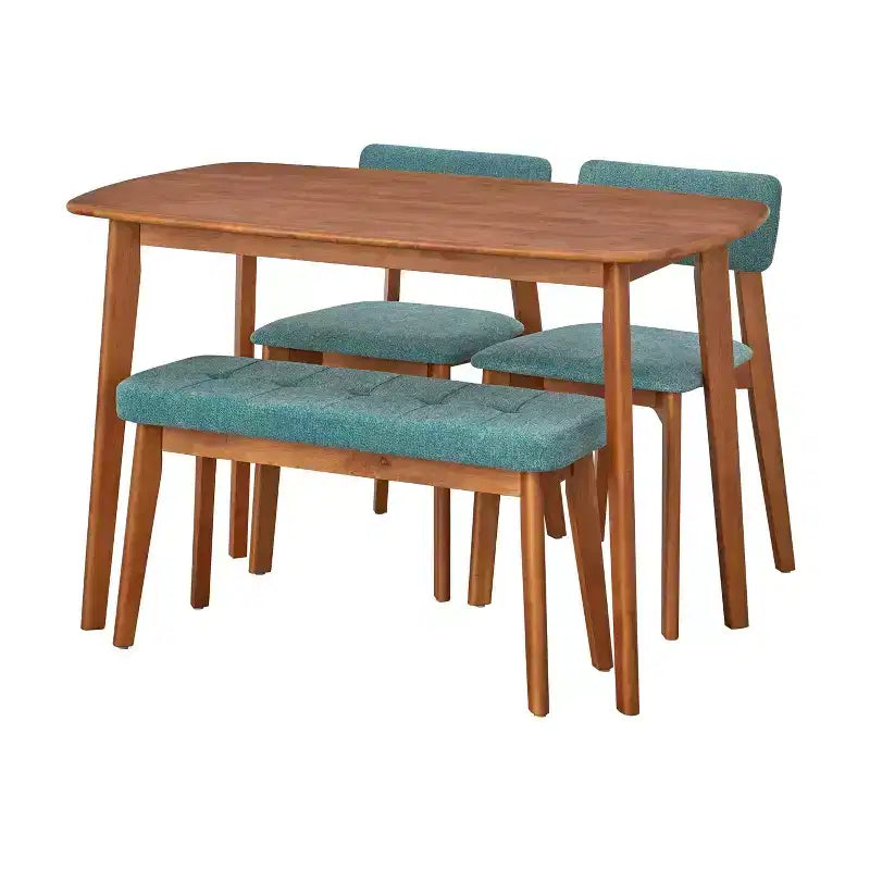 Ensemble de salle à manger moderne 4 pièces Buylateral Nettie du milieu du siècle avec banc Noyer/Bleu sarcelle