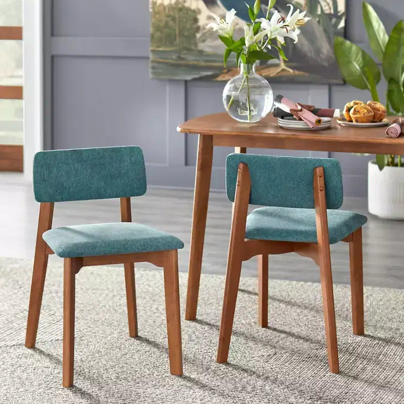 Ensemble de salle à manger moderne 4 pièces Buylateral Nettie du milieu du siècle avec banc Noyer/Bleu sarcelle