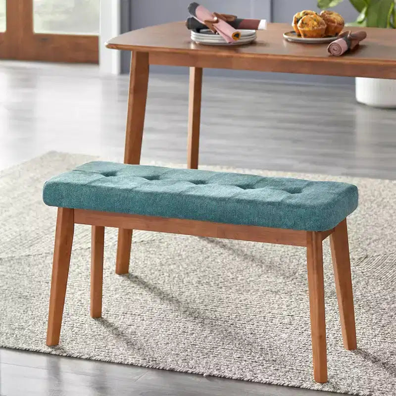 Ensemble de salle à manger moderne 4 pièces Buylateral Nettie du milieu du siècle avec banc Noyer/Bleu sarcelle