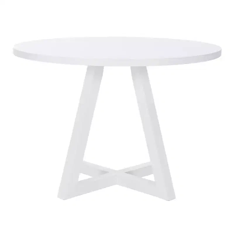 Table de salle à manger ronde en bois massif Shelby Powell, blanche : 4 places, piètement en colonne laqué, 112 cm de largeur