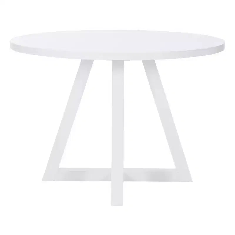 Table de salle à manger ronde en bois massif Shelby Powell, blanche : 4 places, piètement en colonne laqué, 112 cm de largeur
