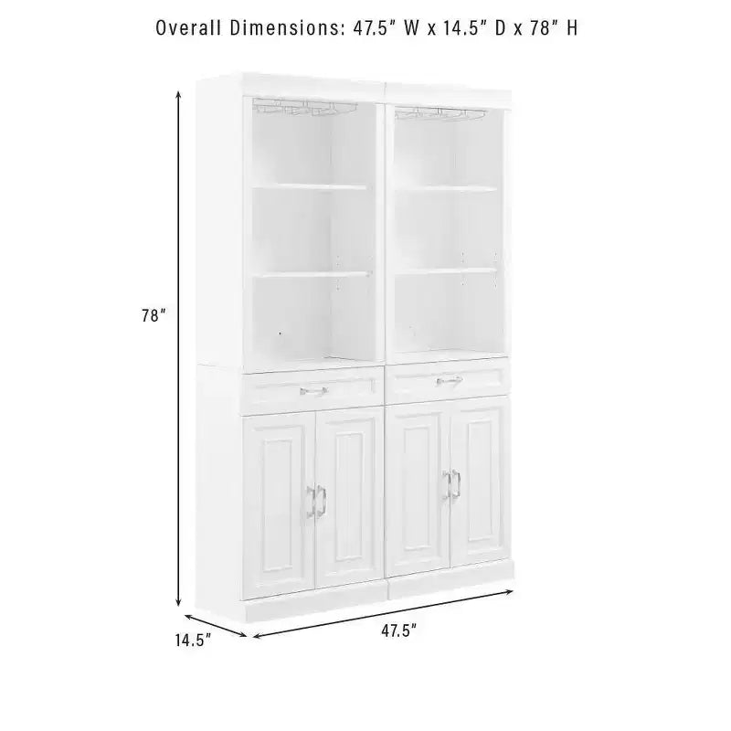 Crosley 78" Stanton Ensemble meuble de bar 2 pièces blanc : style ferme traditionnel avec étagères réglables, porte-verres