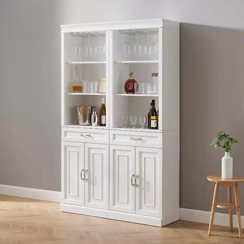 Crosley 78" Stanton Ensemble meuble de bar 2 pièces blanc : style ferme traditionnel avec étagères réglables, porte-verres