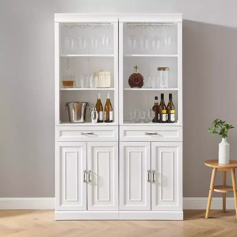 Crosley 78" Stanton Ensemble meuble de bar 2 pièces blanc : style ferme traditionnel avec étagères réglables, porte-verres