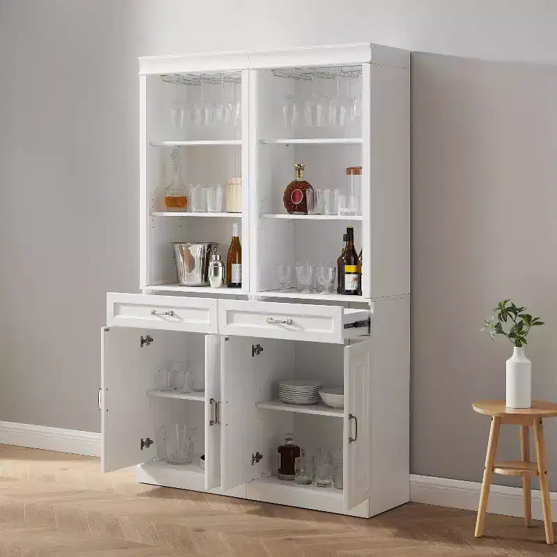 Crosley 78" Stanton Ensemble meuble de bar 2 pièces blanc : style ferme traditionnel avec étagères réglables, porte-verres