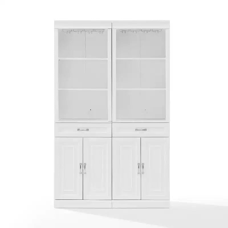 Crosley 78" Stanton Ensemble meuble de bar 2 pièces blanc : style ferme traditionnel avec étagères réglables, porte-verres