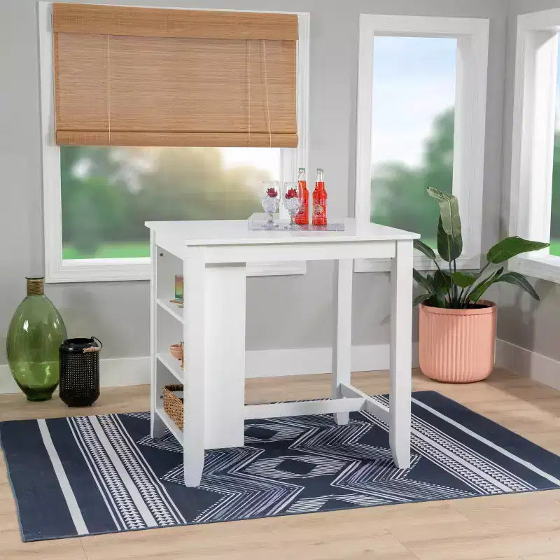 Table de comptoir Shelby en bois massif peu encombrante, blanc - Powell