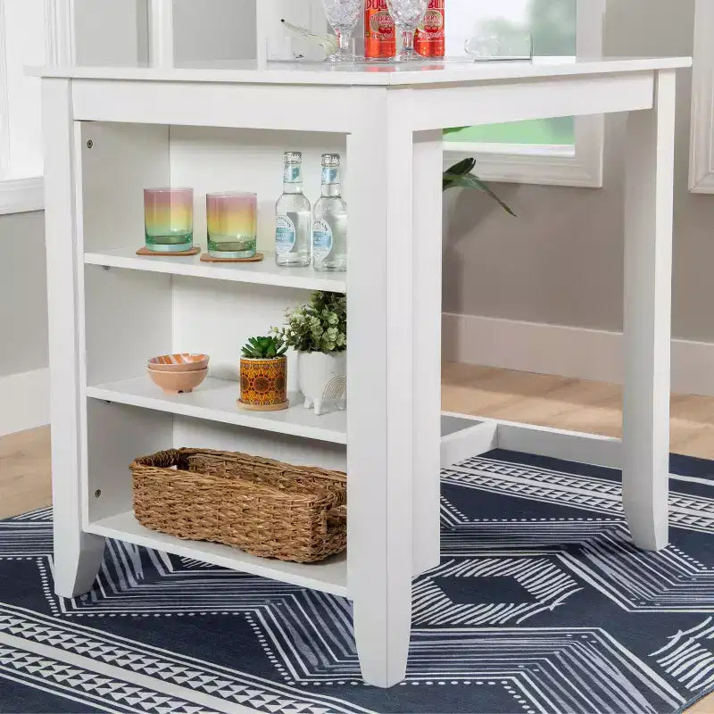 Table de comptoir Shelby en bois massif peu encombrante, blanc - Powell