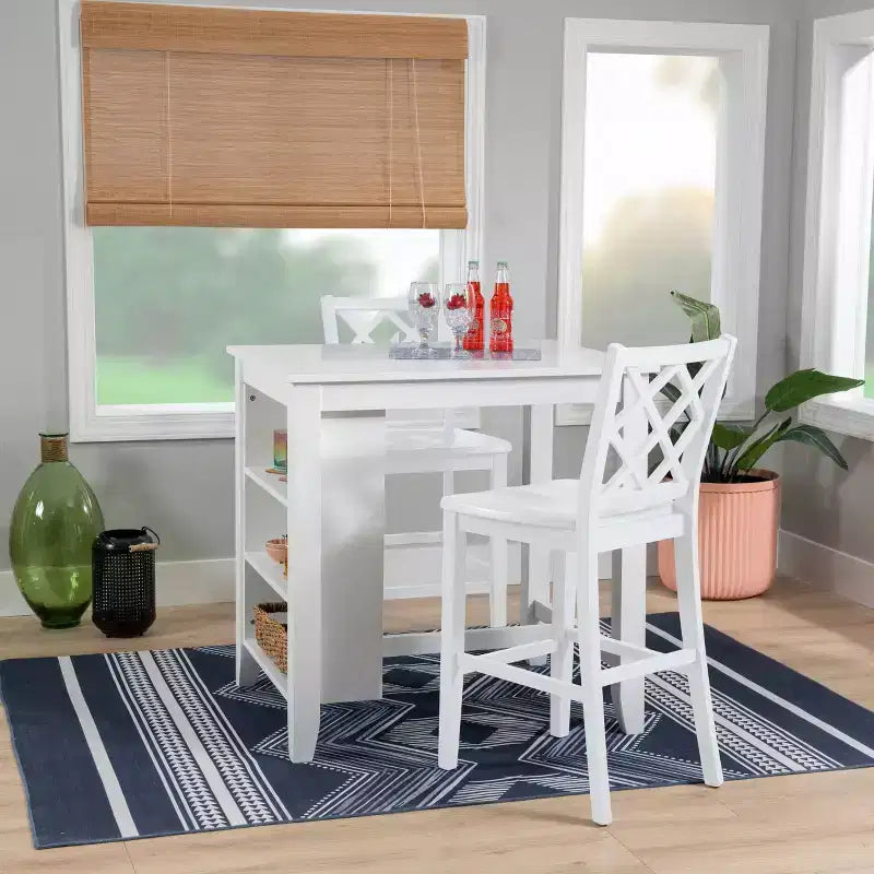 Table de comptoir Shelby en bois massif peu encombrante, blanc - Powell
