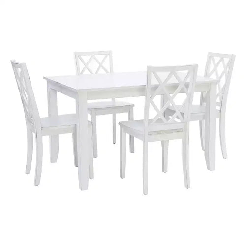 5pc Harleau Solid Wood Dining Set White - Powell: Rectangle Table, 4 Chairs, Nautical Style