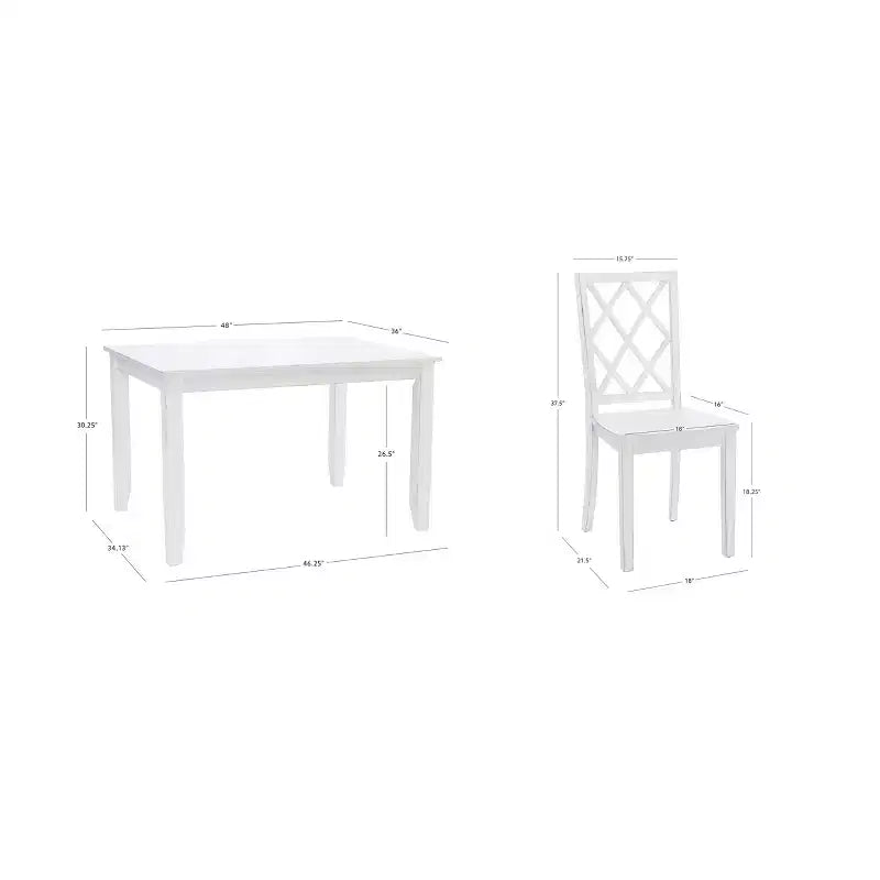 Ensemble de salle à manger 5 pièces en bois massif Harleau Blanc - Powell : Table rectangulaire, 4 chaises, style nautique
