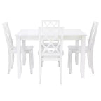 Ensemble de salle à manger 5 pièces en bois massif Harleau Blanc - Powell : Table rectangulaire, 4 chaises, style nautique