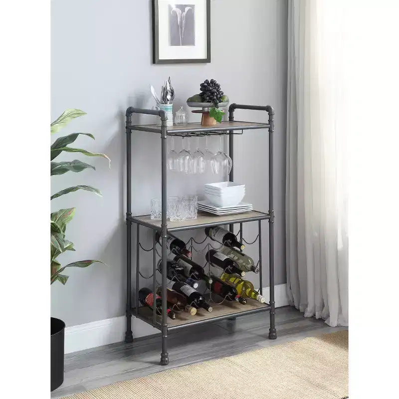 Porte-bouteilles Brantley 26" fini Chêne Antique et Gris Sable - Acme Furniture