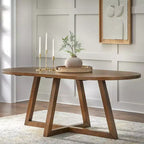 Lifestorey Valissa Table à manger ovale moderne sur tréteaux Noyer