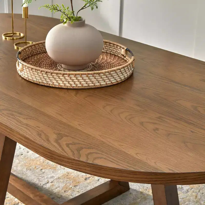 Lifestorey Valissa Table à manger ovale moderne sur tréteaux Noyer