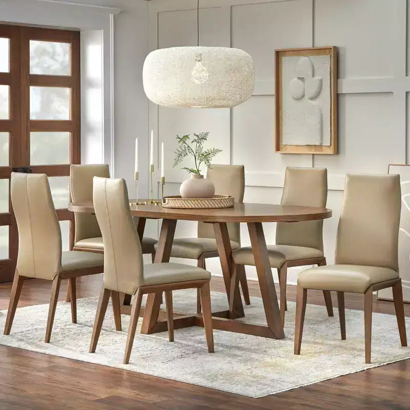 Lifestorey Valissa Table à manger ovale moderne sur tréteaux Noyer
