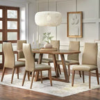 Lifestorey Valissa Table à manger ovale moderne sur tréteaux Noyer