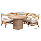 bali & pari Ensemble de salle à manger d'angle Adalina en rotin 4 pièces : Coussins moelleux, Table ronde, Aucun assemblage requis
